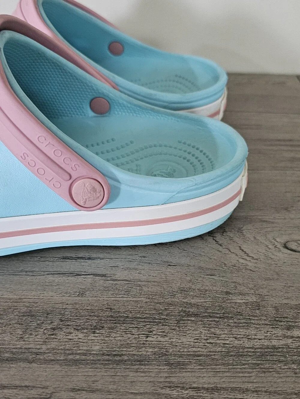 CROCS Kid Light Blue Clog Sandal Pink Trim Charms Girl J 3 Hello Kitty Minecraft